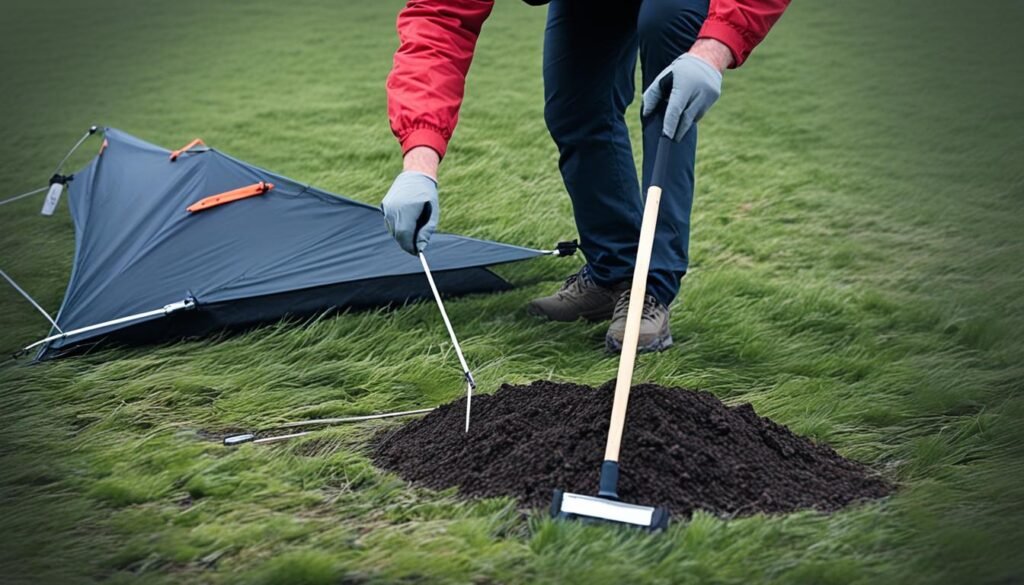 Securing the tent with stakes or weights