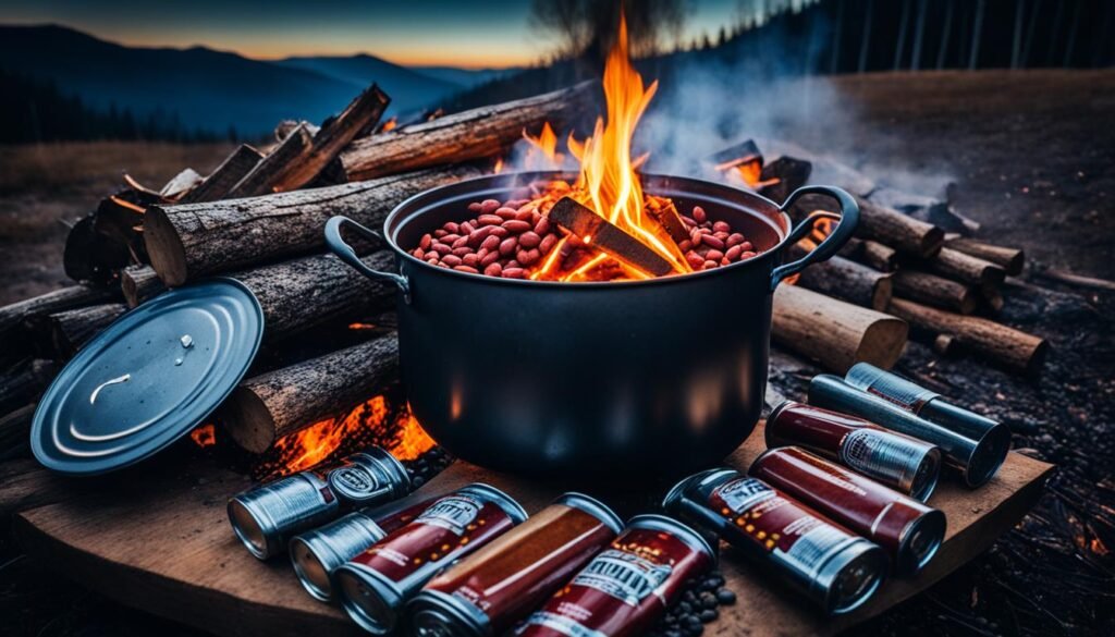 campfire cooking with canned beans