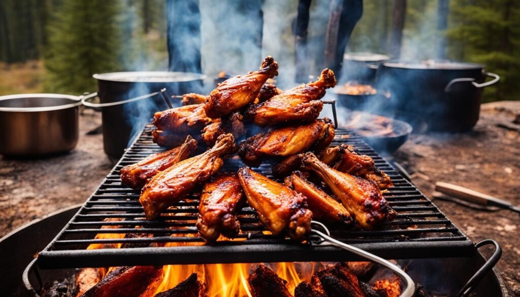 cooking chicken wings over campfire