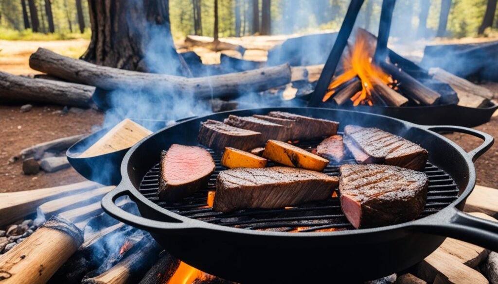 cooking tri tip on campfire