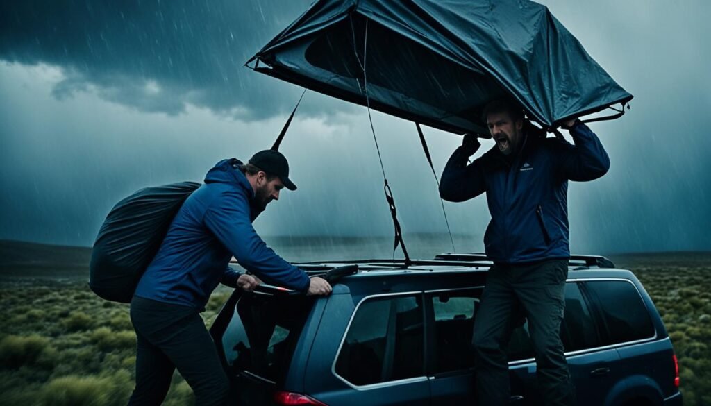 lifting rooftop tent in weather